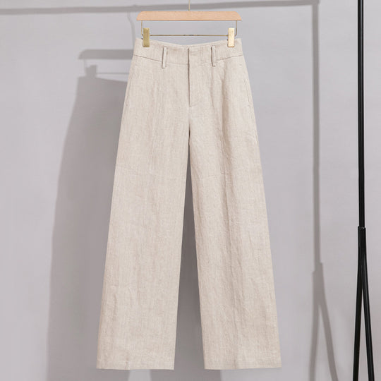 Damen Hochtaillierte Leinenhose mit weitem Bein, Bügelfalte und Gürtelschlaufen Shop Nory