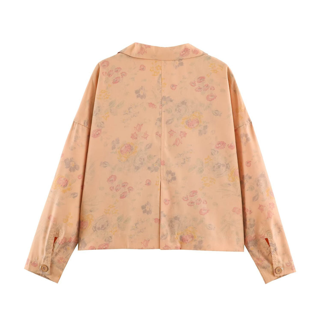 Damen Boxy-Blazerjacke mit floraler Seidenoptik, Ein-Knopf-Verschluss und Pattentaschen Shop Nory