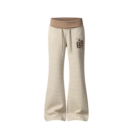 Damen Weite Flared-Loungehose mit hohem Komfortbund, Kordelzug und feiner Streifenstruktur Shop Nory