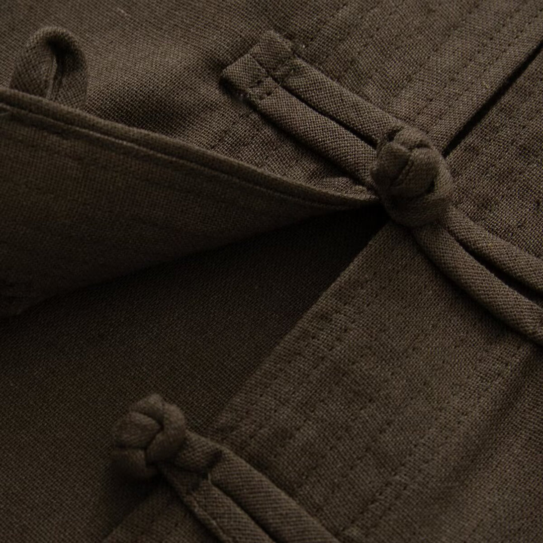 Damen Weite Hemdblusenjacke mit Mandarinkragen und Knotenverschlüssen Shop Nory