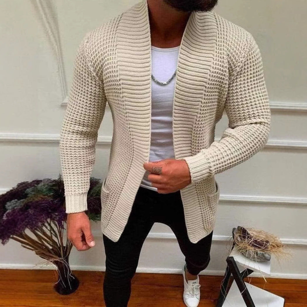 Herren Grobe Strickjacke mit offenem Design und tiefem Kragen Shopnory