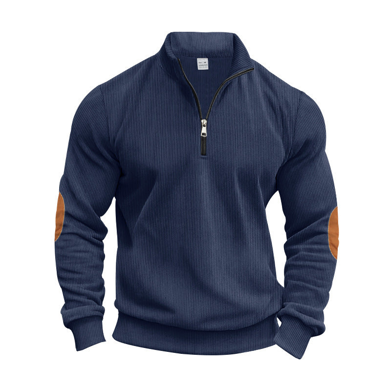 Herren Strickpullover mit modernem Reißverschluss und eleganten Ellbogenpatches