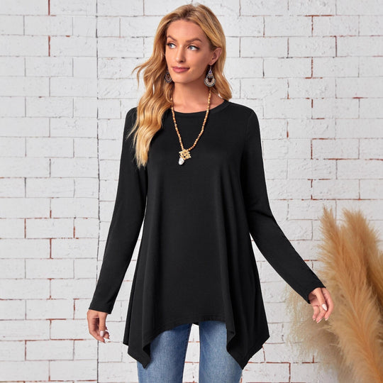 Damen Langes A-Linien Tunika-Oberteil mit Rundhals und asymmetrischem Saum Shop Nory