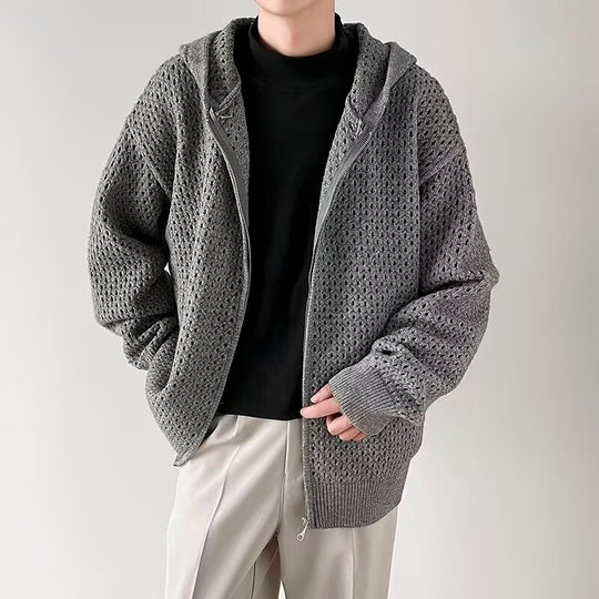 Herren Modische Strickjacke mit Kapuze und luftiger Struktur Shop Nory