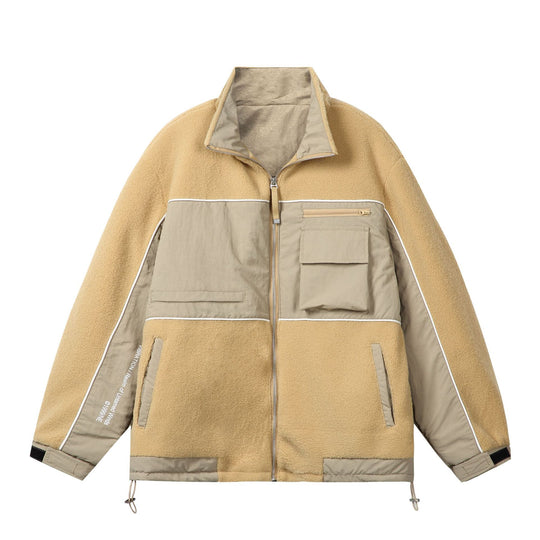 Unisex Oversize Fleece‑Fieldjacke mit Nylonpanels, hoher Stehkragen und Tunnelzug Shop Nory