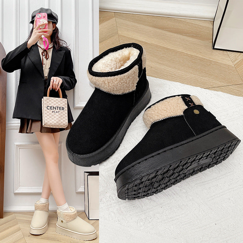 Damen Gefütterte Kurzstiefel mit Teddyfutter, Faux‑Velours und Plateau‑Sohle Shop Nory