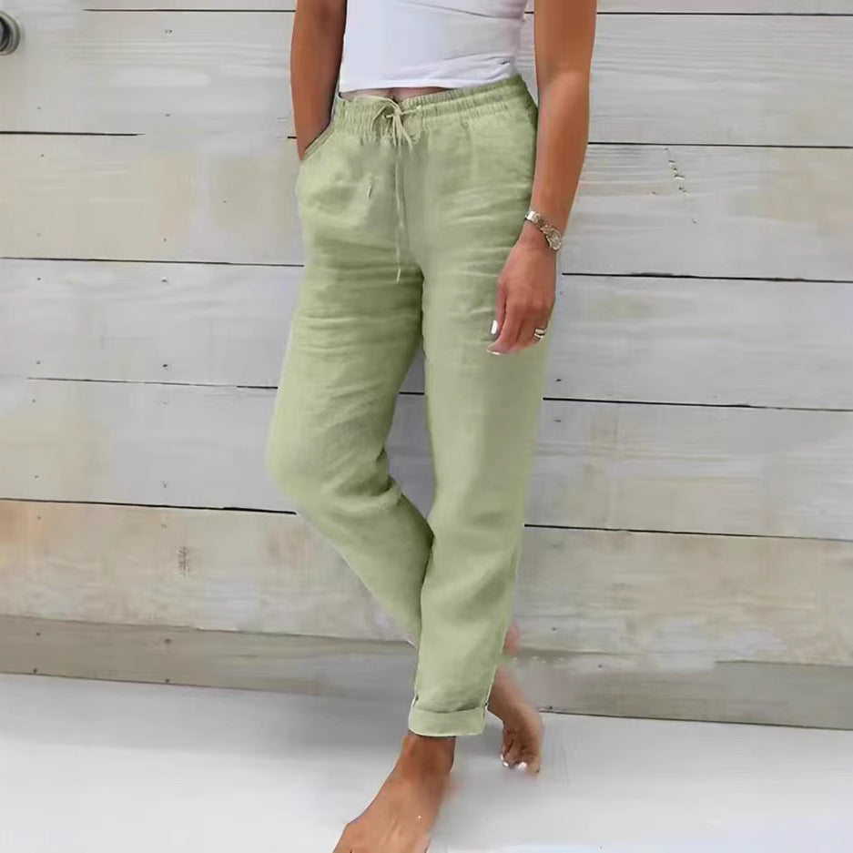 Damen nan lässige Leinenhose mit elastischem Bund Kordelzug und Seitentaschen Shop Nory