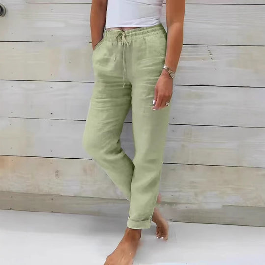Damen nan lässige Leinenhose mit elastischem Bund Kordelzug und Seitentaschen Shop Nory