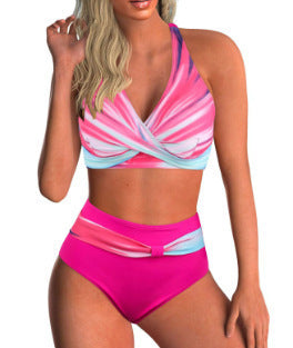 Damen Hochtailliertes Bikini-Set mit modischem Wickeloberteil