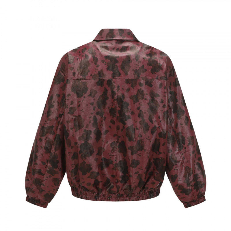 Unisex Kurz geschnittene Boxy-Jacke mit Reißverschluss, elastischem Saum und modernem Animal-Print Shop Nory