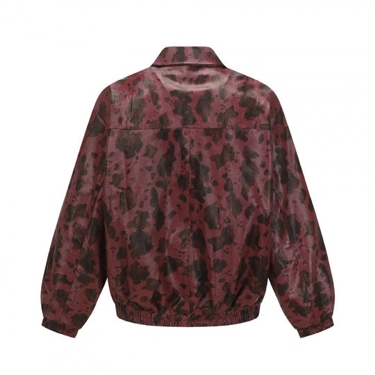Unisex Kurz geschnittene Boxy-Jacke mit Reißverschluss, elastischem Saum und modernem Animal-Print Shop Nory