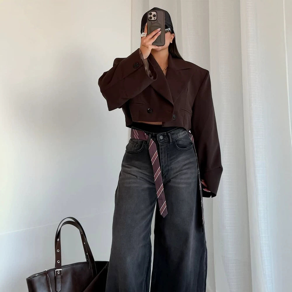 Damen Cropped-Boxy Kurzblazer mit kastiger Silhouette und überlangen Ärmeln Shop Nory