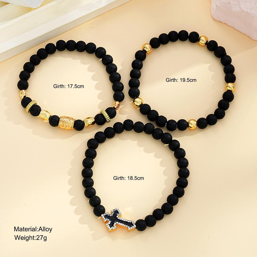 Damen Armband-Set aus matten und glänzenden Perlen mit Kreuz-Anhänger Shop Nory