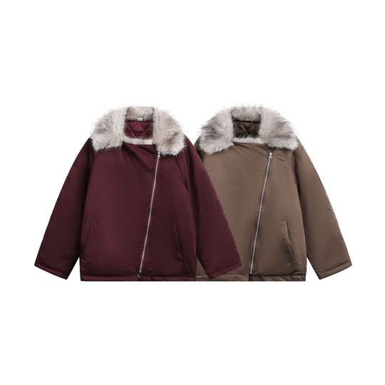 Damen Wattierter Kurzparka mit Kunstfellkragen und asymmetrischer Reißverschluss Shop Nory