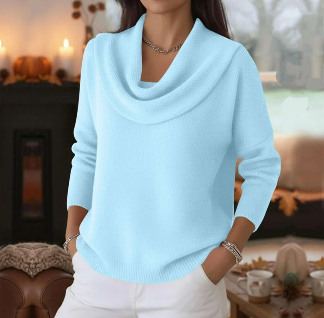 Damen Lässiger Schalkragen-Feinstrickpullover mit überschnittener Schulter und geripptem Saum Shop Nory