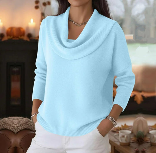 Damen Lässiger Schalkragen-Feinstrickpullover mit überschnittener Schulter und geripptem Saum Shop Nory