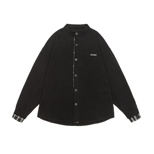 Unisex Oversize-Sweatjacke im Hemdjacken-Look mit Stehkragen Shop Nory