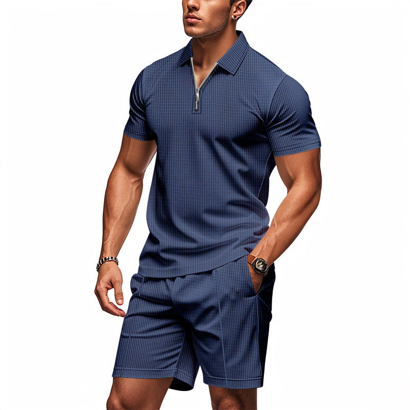 Herren Sportliches Kurzarm-Set mit teils strukturiertem Design und durchgehendem Reißverschluss