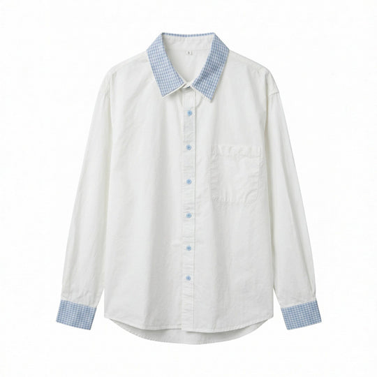 Unisex Oversize Baumwoll-Hemd mit kontrastiertem Vichykaro-Kragen und Manschetten Shop Nory