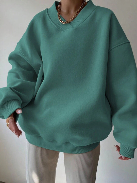 Damen Oversized V-Ausschnitt Sweatshirt mit verstärktem Rippkragen und extraweitem Cut Shop Nory