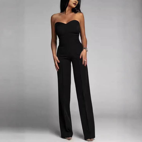 Damen eleganter Jumpsuit mit schulterfreiem Design und weitem Bein