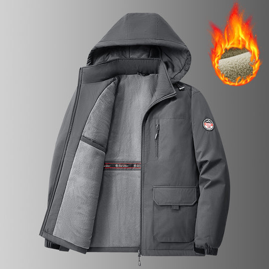 Herren Wind- und Wasserabweisender Kapuzenparka mit weichem Fleece-Innenfutter und Multifunktionstaschen Shop Nory