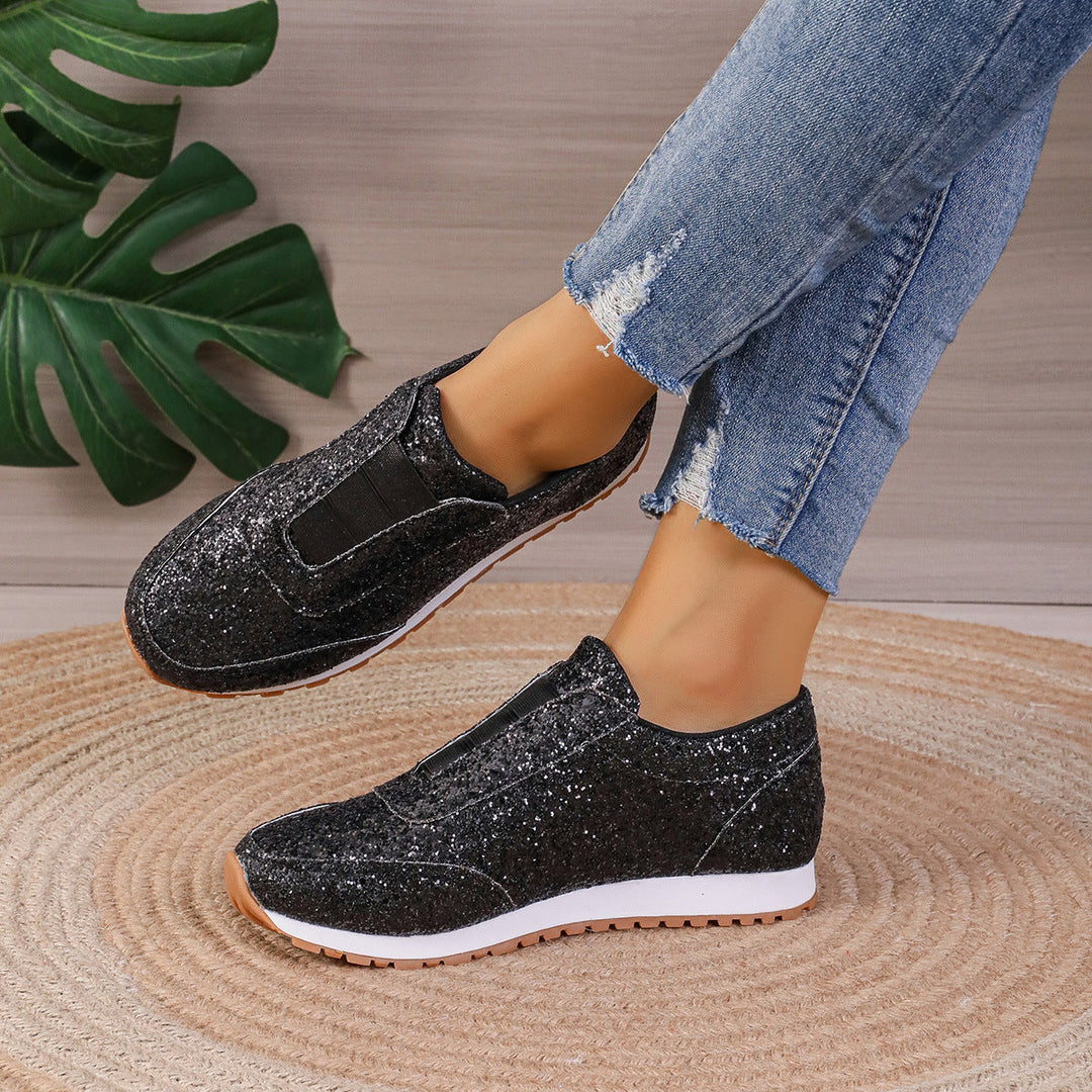 Damen Sneaker mit Glitzer-Effekt und elastischem Riemen Shopnory