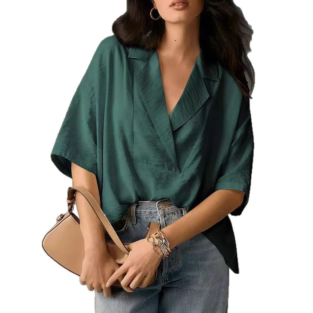 Damen luftige Kurzarmbluse im modernen Oversized-Schnitt