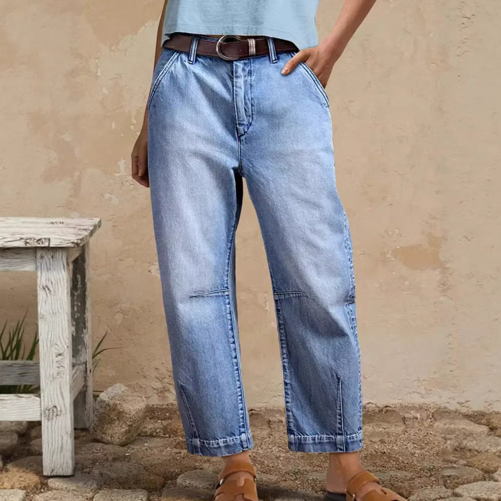 Damen lockere Jeans mit stylish cropped Schnitt und hohem Bund