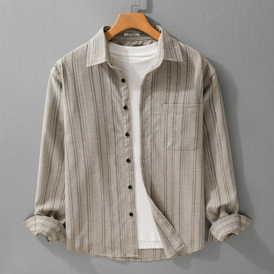 Herren Relaxed-Stripe Hemdjacke aus feinem Baumwoll-Twill mit aufgesetzter Brusttasche Shop Nory