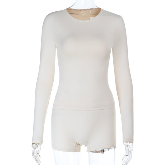 Damen nahtloses Thermo-Unterwäsche-Set aus formender Mikrofaser mit Langarmshirt und taillierter Hotpants Shop Nory