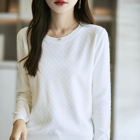 Damen Lässiger Feinstrickpullover mit dezentem Rautenmuster und gerippten Bündchen Shop Nory