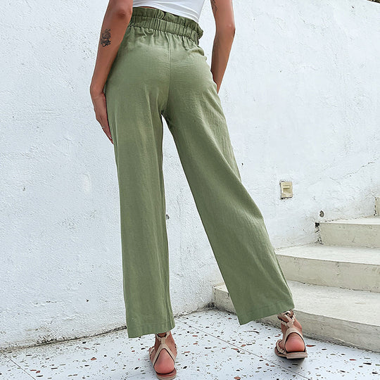 Damen Hochtaillierte Culotte-Hose mit Bundfalten, Knopf-Tabulierung und weitem Bein Shop Nory