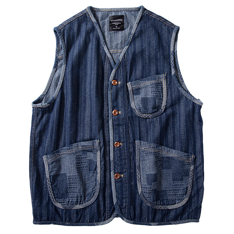 Herren Ärmellose Denim‑Weste im Workwear‑Look mit großformatigen aufgesetzten Taschen Shop Nory