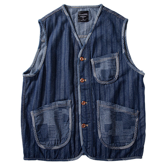 Herren Ärmellose Denim‑Weste im Workwear‑Look mit großformatigen aufgesetzten Taschen Shop Nory