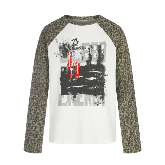Damen Langarmshirt im Baseball-Stil mit Leopardenärmeln und Grafikprint Shop Nory