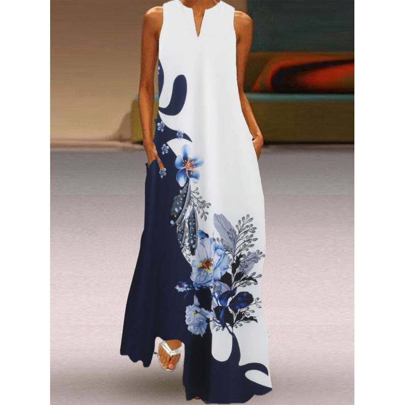 Damen Maxikleid mit elegantem floralem Design und seitlichen Taschen Shopnory