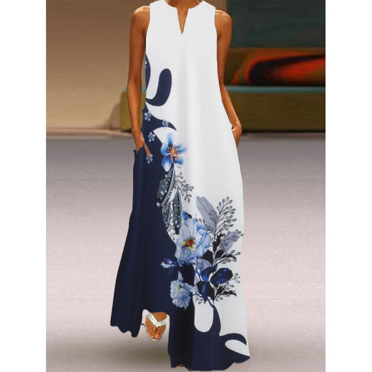 Damen Maxikleid mit elegantem floralem Design und seitlichen Taschen Shopnory