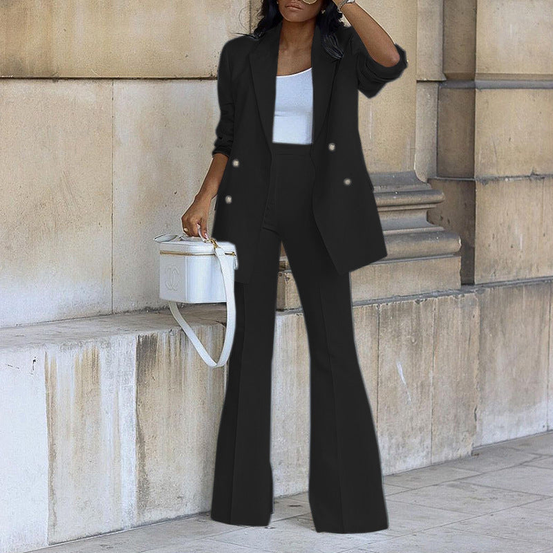 Damen elegantes Blazer-Set mit weitem Bein und Taillengürtel