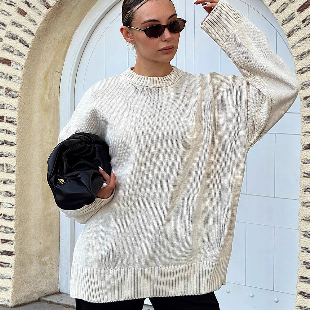 Damen Oversize-Feinstrickpullover mit Rundhalsausschnitt & verlängerten Manschetten Shop Nory