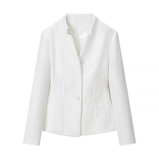 Damen Taillierter Blazer mit Stehkragen und floraler Stickerei Shop Nory