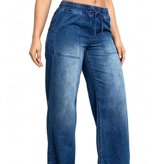 Damen Weite High-Waist-Jeans mit elastischem Bund und Kordelzug Shop Nory