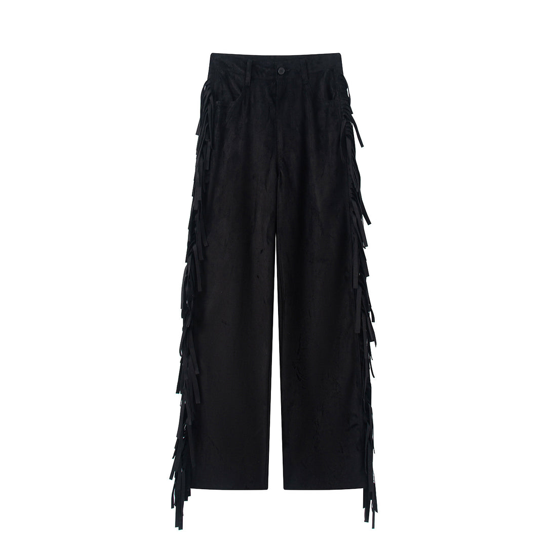 Damen Weite Highwaist-Hose mit seitlichen Fransen und weitem Bein Shop Nory