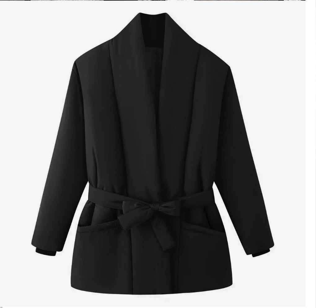 Damen Gesteppte Kurzjacke mit Schalkragen und Taillengürtel Shop Nory