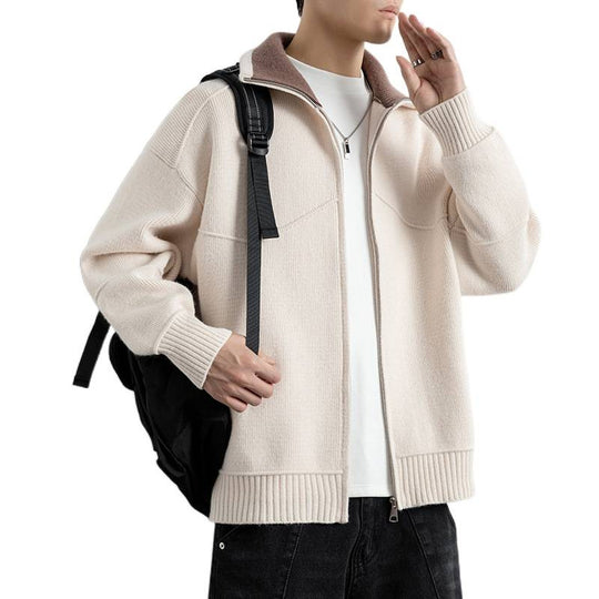 Herren Strick-Zipjacke mit Kontrastkragen und Rippbündchen Shop Nory