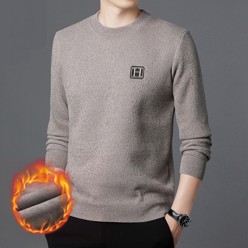Herren Feiner Thermo-Rundhalspullover aus wärmendem Microfleece mit Slim‑Fit und Logopatch Shop Nory