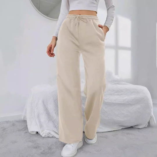 Damen nan High‑Waist Wide‑Leg Jogginghose mit elastischem Komfortbund, Kordelzug und tiefen Eingrifftaschen Shop Nory