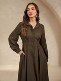 Damen Elegantes Hemdblusenkleid mit schwingendem Rock und praktischen Taschen