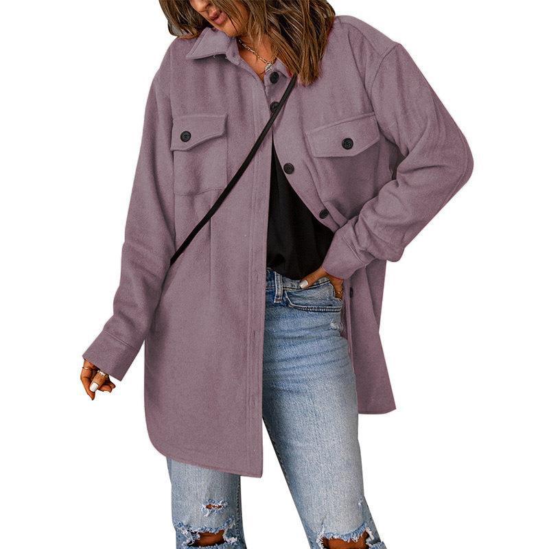 Damen Oversize-Hemdjacke mit Brustklappen und langem Schnitt Shop Nory