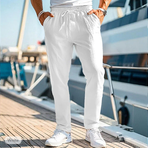 Herren lässige Leinenmisch-Joggerhose mit Kordelzug, angeschrägten Eingrifftaschen und schmalem Knöchelabschluss Shop Nory